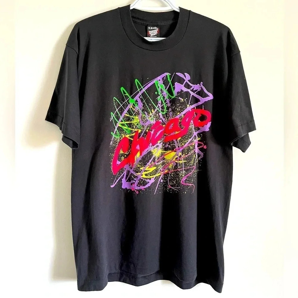 Vintage Chicago Paint Splatter Screen Stars  Shirt Mens Size XL